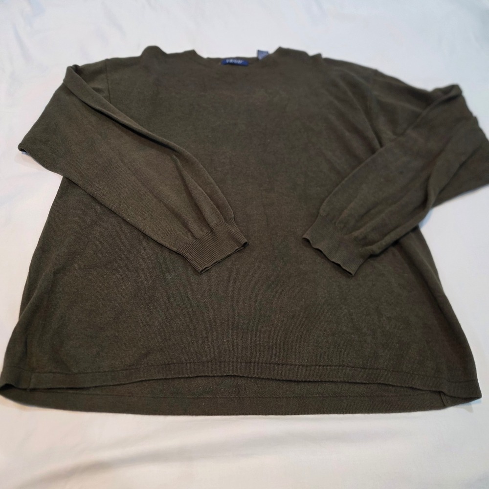 IZOD Sweater Mens Large Green Excellent V-Neck Cotton Rayon Pullover 1712